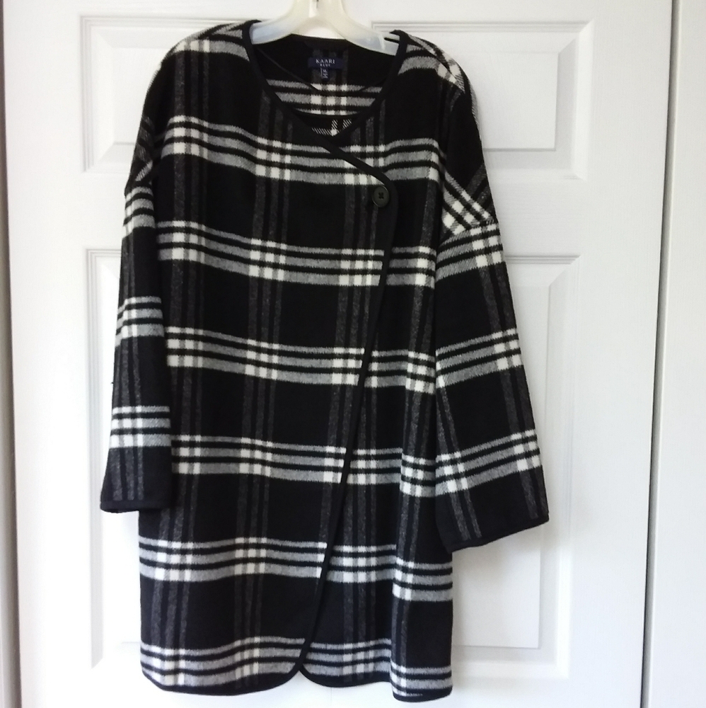 Women's KARRI BLUE Brand Black and White Plaid Jacket Size XL